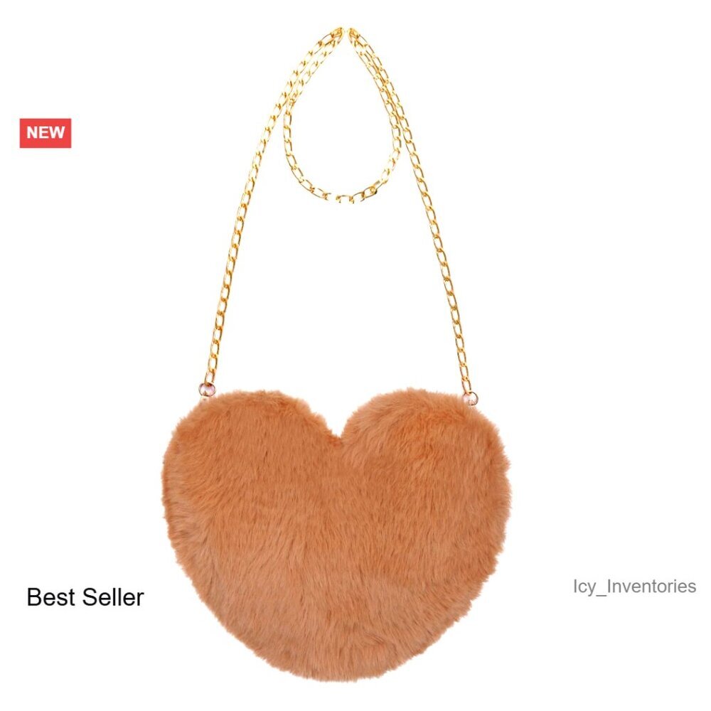 Heart Shaped Faux Fur Clutch Purse Fluffy Crossbody Shoulder Bag